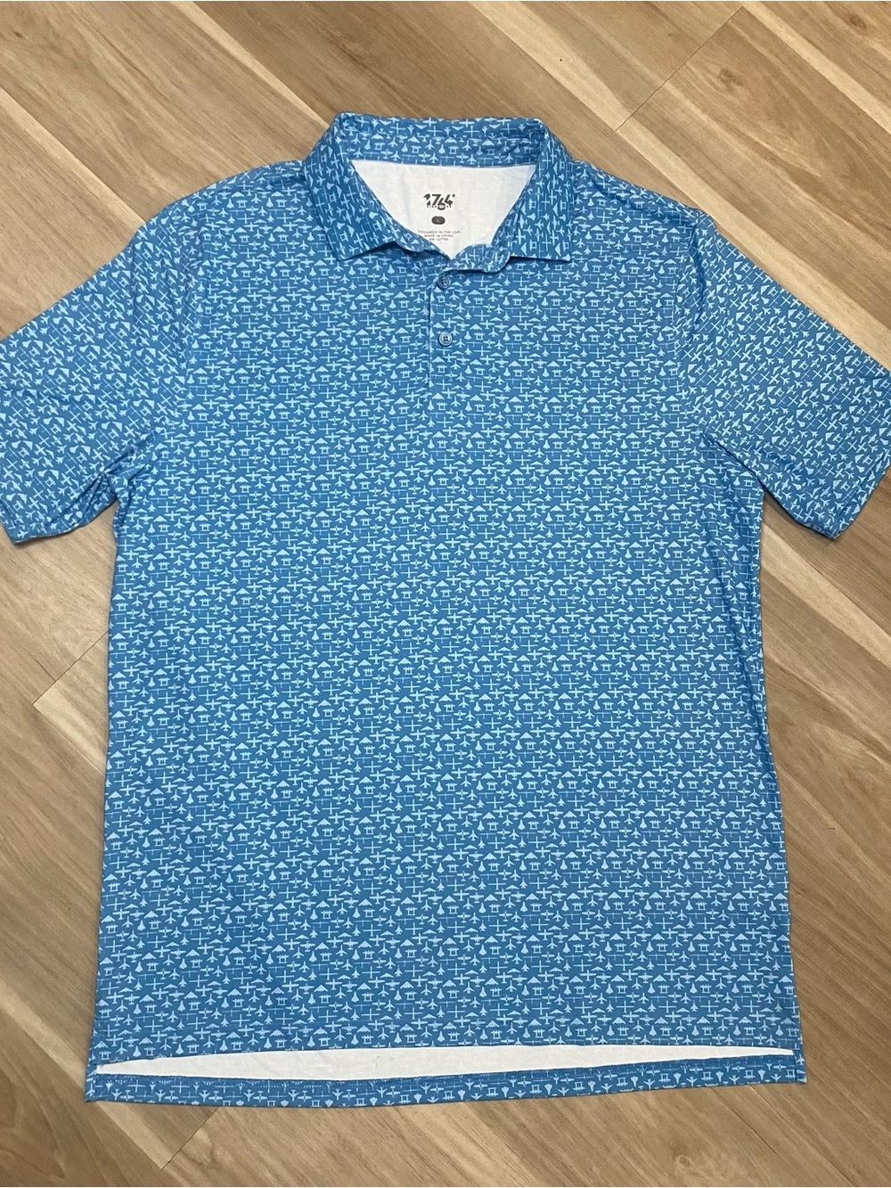 Men's Blue Patterned Polo Shirt, Lightweight Casual Polo